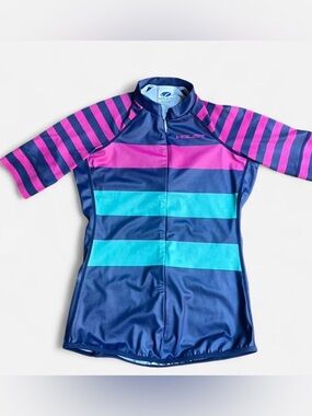 VOLER Women’s Cycling Lightweight Jersey Magenta Blue Striped Pattern